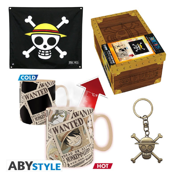 ONE PIECE - Pck premium Flag + 3D Keychain + Mug Heatchange 海賊王 Wanted Mug