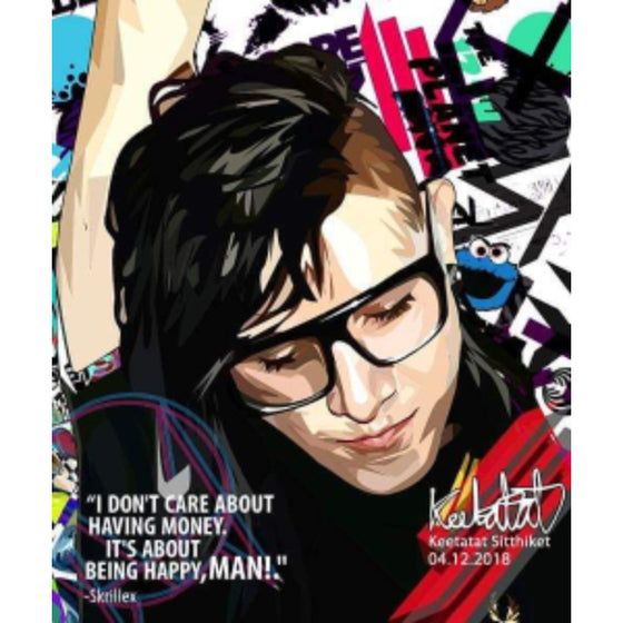 Pop Art Wall Decoration Drawing (Skrillex - I don't care about having money) 掛畫