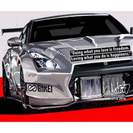 Pop Art Wall Decoration Drawing (Car - GTR White) (Enkei) 掛畫