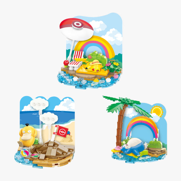 Qman - Pokemon Vacation series (Pikachu / Psyduck / Snorlax) 寵物小精靈 寶可夢 比卡超 傻鴨 卡比獸 積木