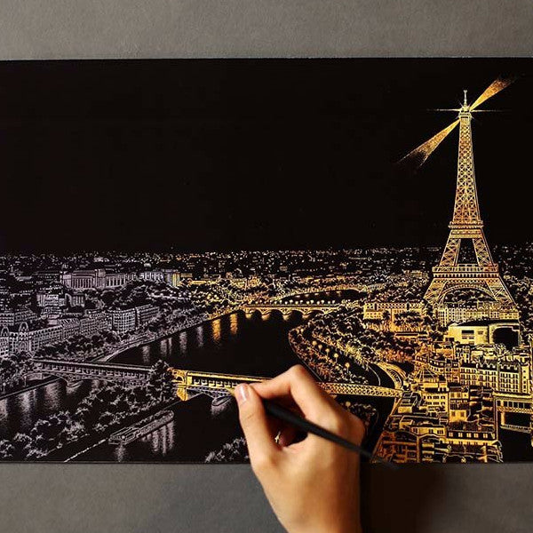 Lago Scratch Art City Night View Drawing Paris Landscape Eiffel Tower