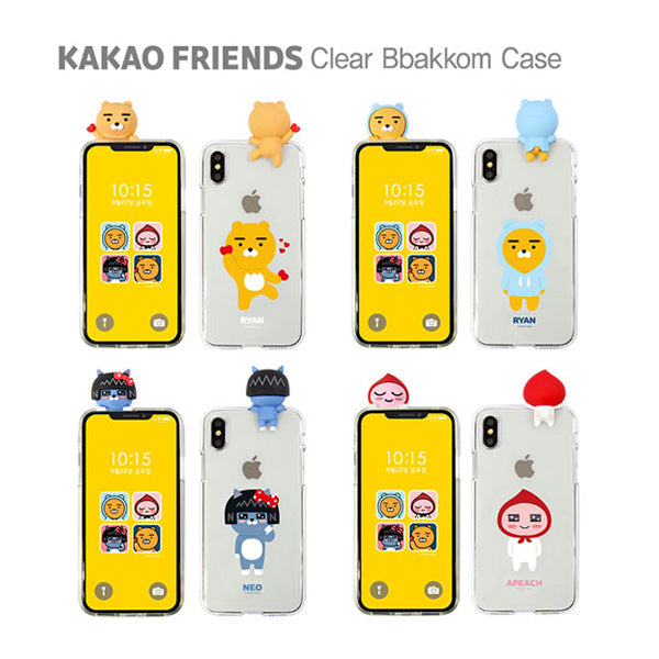 KAKAO Clear Mascot iPhone Case Korea Ryan Lion Heart Hoodie Little APeach Neo HK 韓國卡通人物手機套獅子桃子貓女