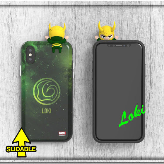 Marvel Loki Cute Figure Bumper Anti scratch Phone Case slidable Cover Bank Front