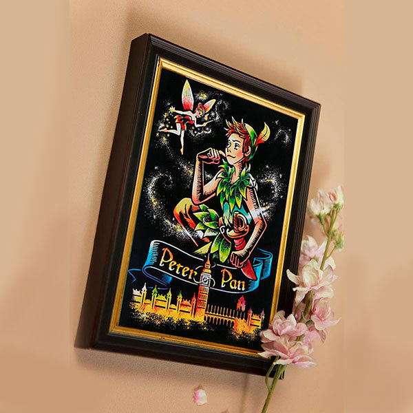 Peter Pan Fairy Tale Lago Scratch Art Postcard Photo Framed Desk Decoration