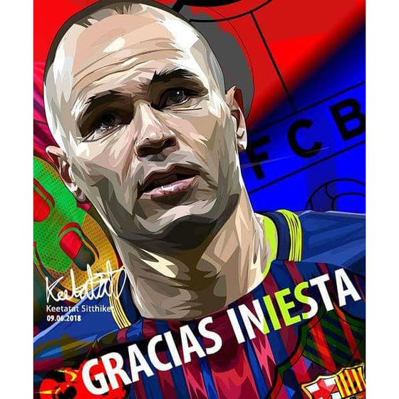 Pop Art Poster Wall Decoration Drawing Gracias Andres Iniesta Barcelona FCB