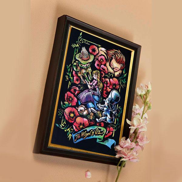 The Wizard Of Oz Fairy Tale Lago Scratch Art Postcard Wall Decor Photo Framed
