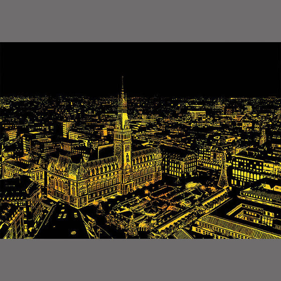 Lago Scratch Art City Night View Drawing Hamburg | Travel Landmark