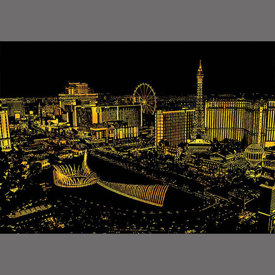 Lago Scratch Art City Night View Drawing Las Vegas Landmark Travel Gift