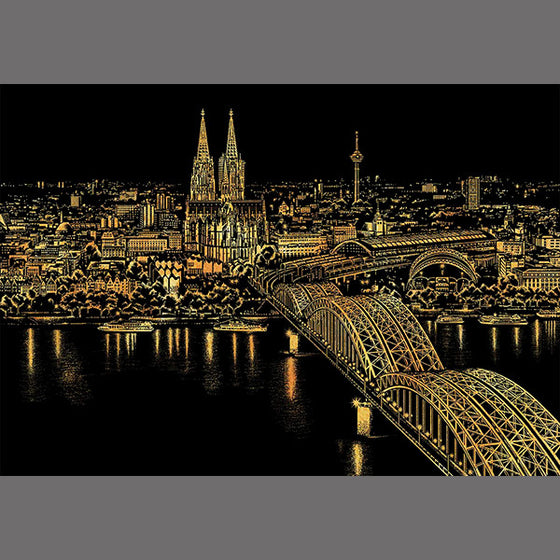 Lago Scratch Art City Night View Drawing Cologne Landmark