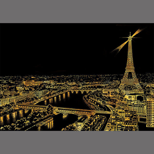 Lago Scratch Art City Night View Drawing Paris Landscape Eiffel Tower