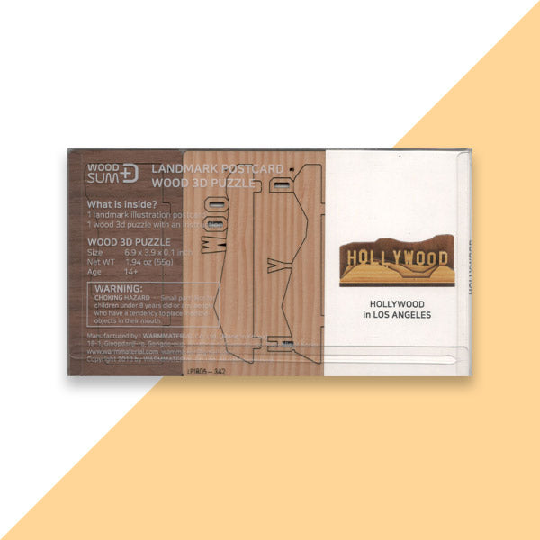 World Landmark Wood DIY 3D Puzzle & Postcard Los Angeles Hollywood | Souvenir