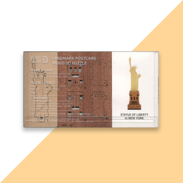 World Landmark Wood DIY 3D Puzzle & Postcard New York Statue Of Liberty | Travel Gift