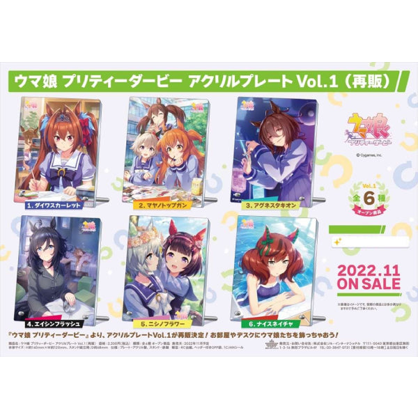 賽馬娘 Uma Musume Pretty Derby Acrylic Plate Vol.1 (Daiwa Scarlet / Mayano Top Gun / Agnes Tachyon / Eishin Flash / Nishino Flower / Nice Nature)